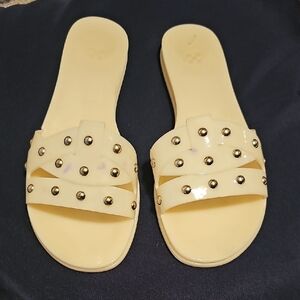 Vince Camuto Cream Studded Slide Sandals